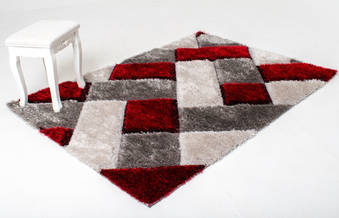 Red Block Pattern Shaggy Rug