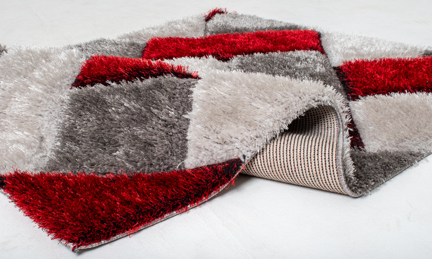 Red Block Pattern Shaggy Rug