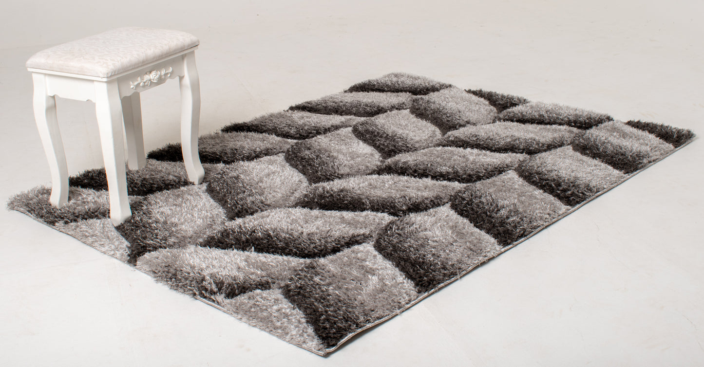 Cozy Leaf Shaggy Rug - Silver/Dark Grey
