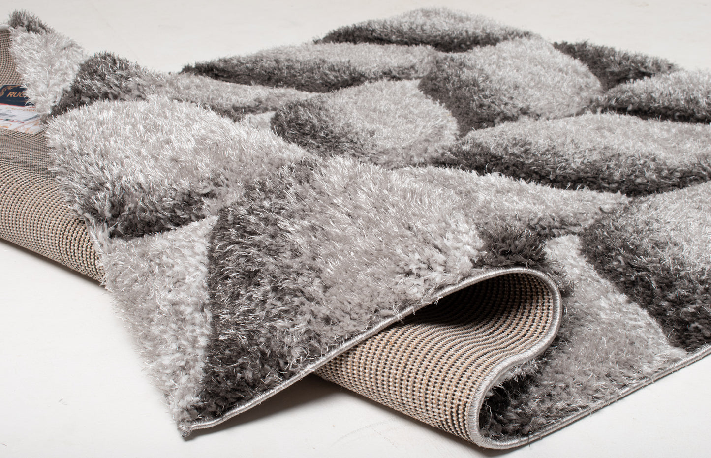 Cozy Leaf Shaggy Rug - Silver/Dark Grey