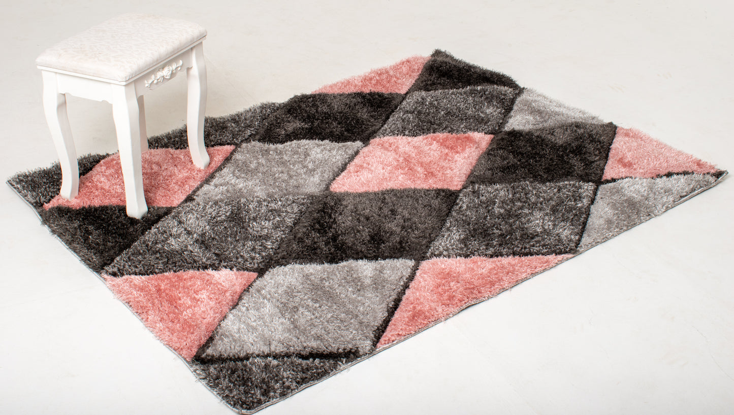 Playful Pink Diamond Shaggy Rug