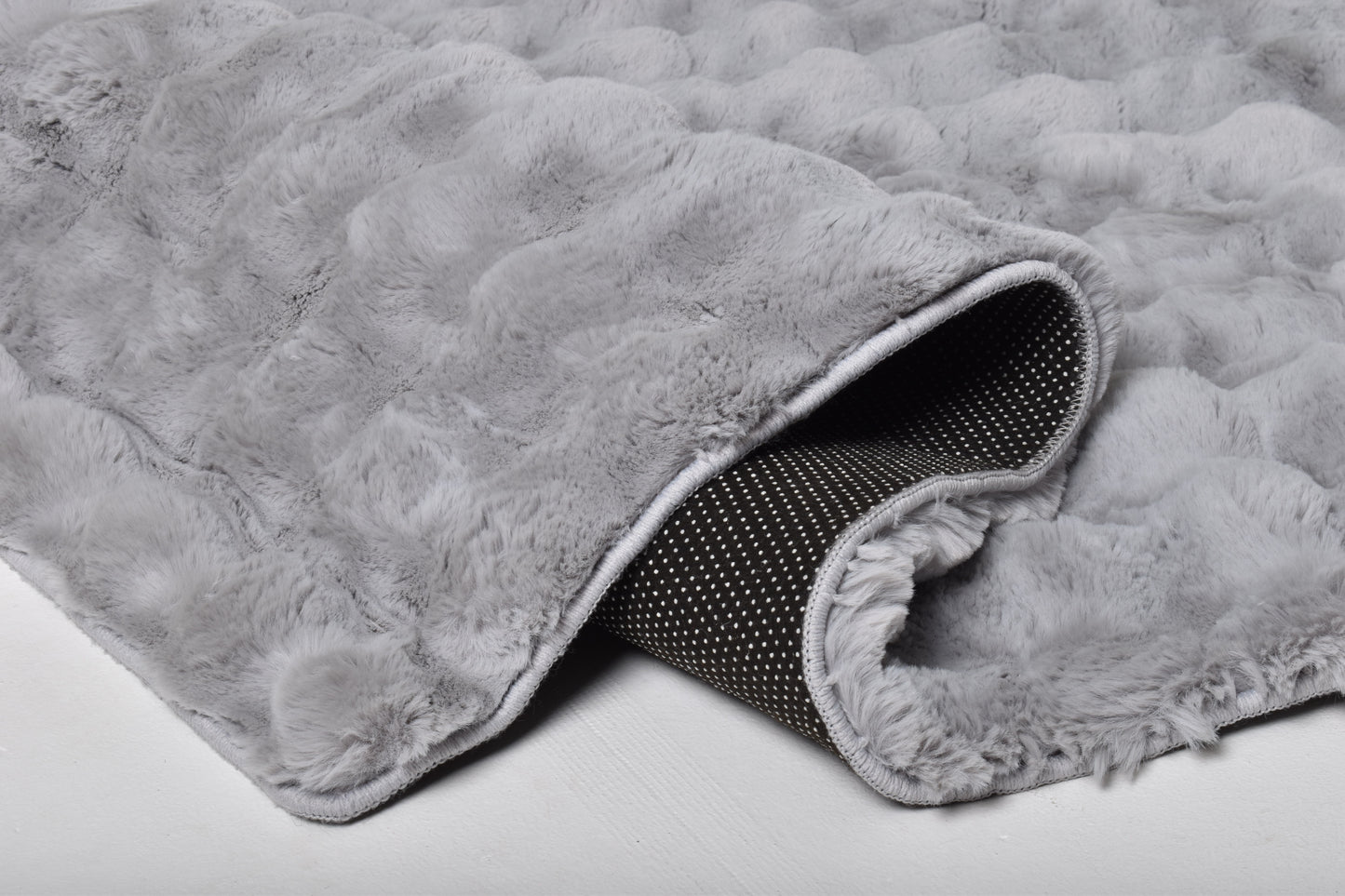 Faux Rabbit Fur Fluff Rug - Cool Grey