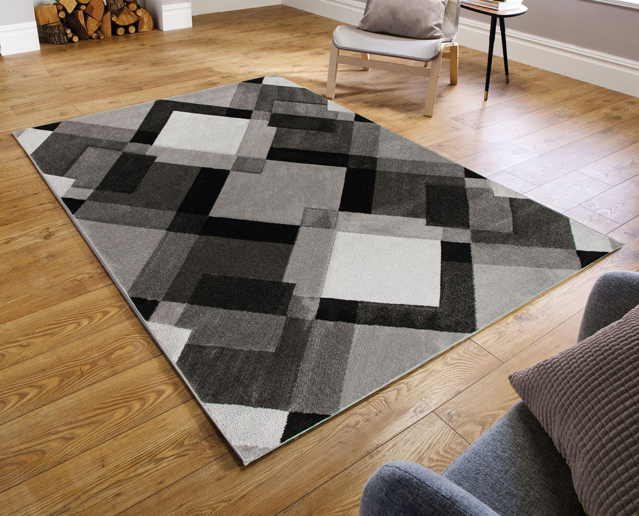 Graphite Gemstone Grid Rug