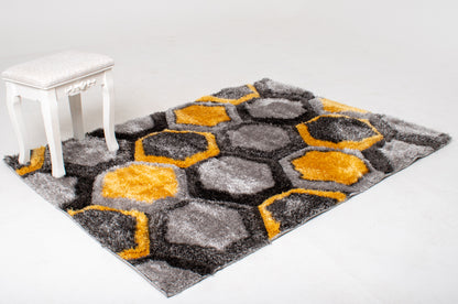 Honeycomb Haven Shaggy Rug Yellow/Grey