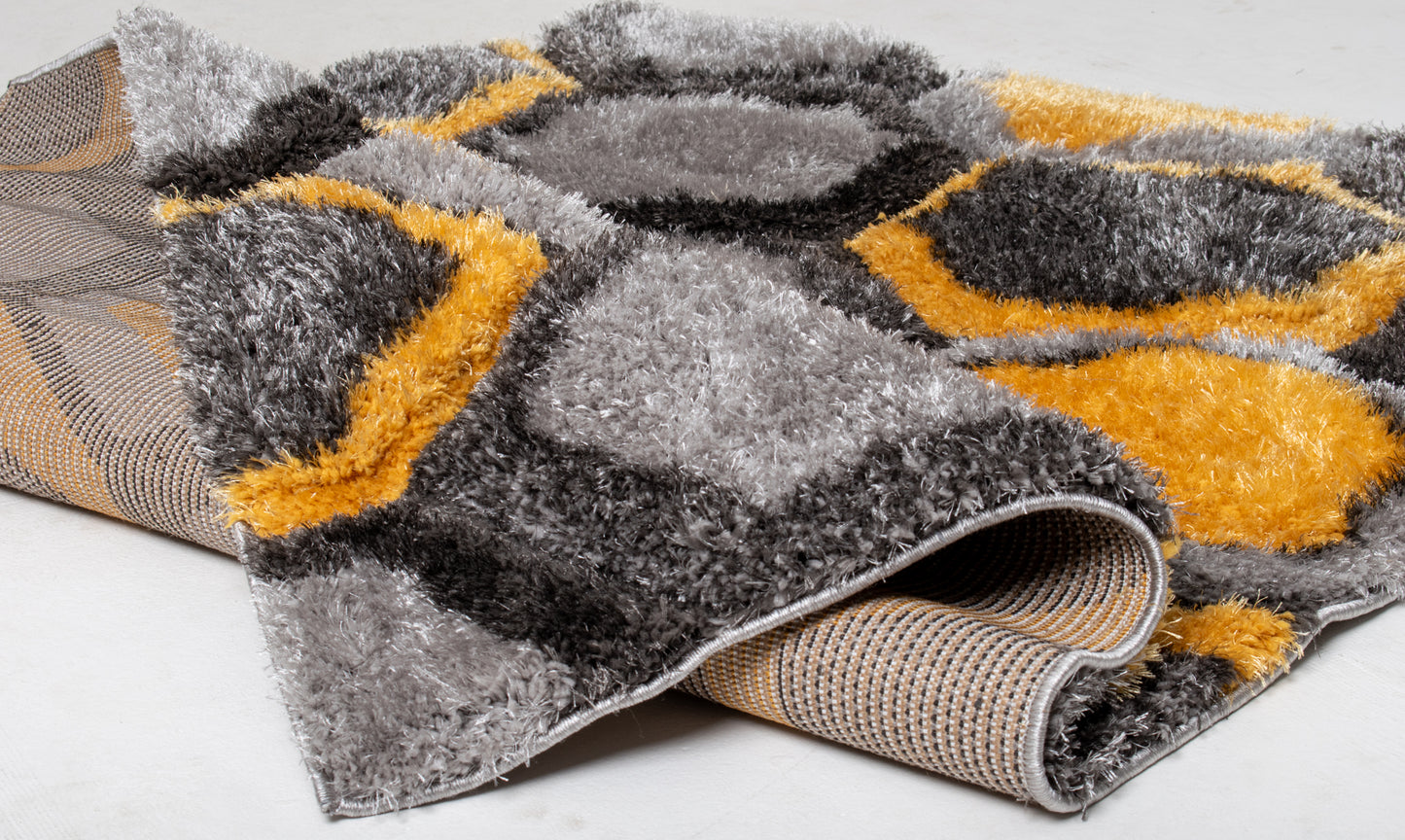 Honeycomb Haven Shaggy Rug Yellow/Grey