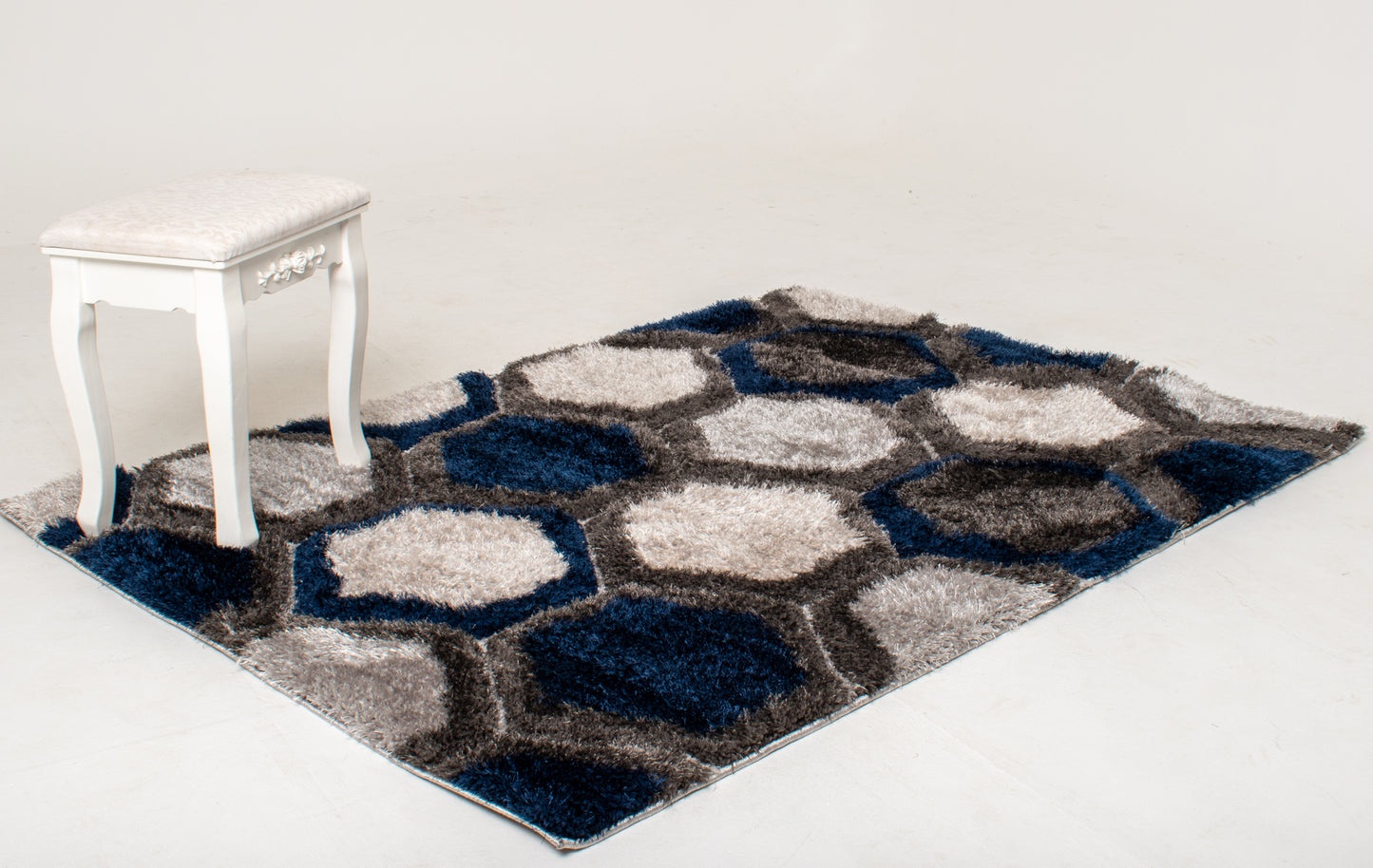 Honeycomb Haven Shaggy Rug - Blue/Grey