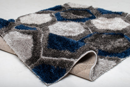 Honeycomb Haven Shaggy Rug - Blue/Grey