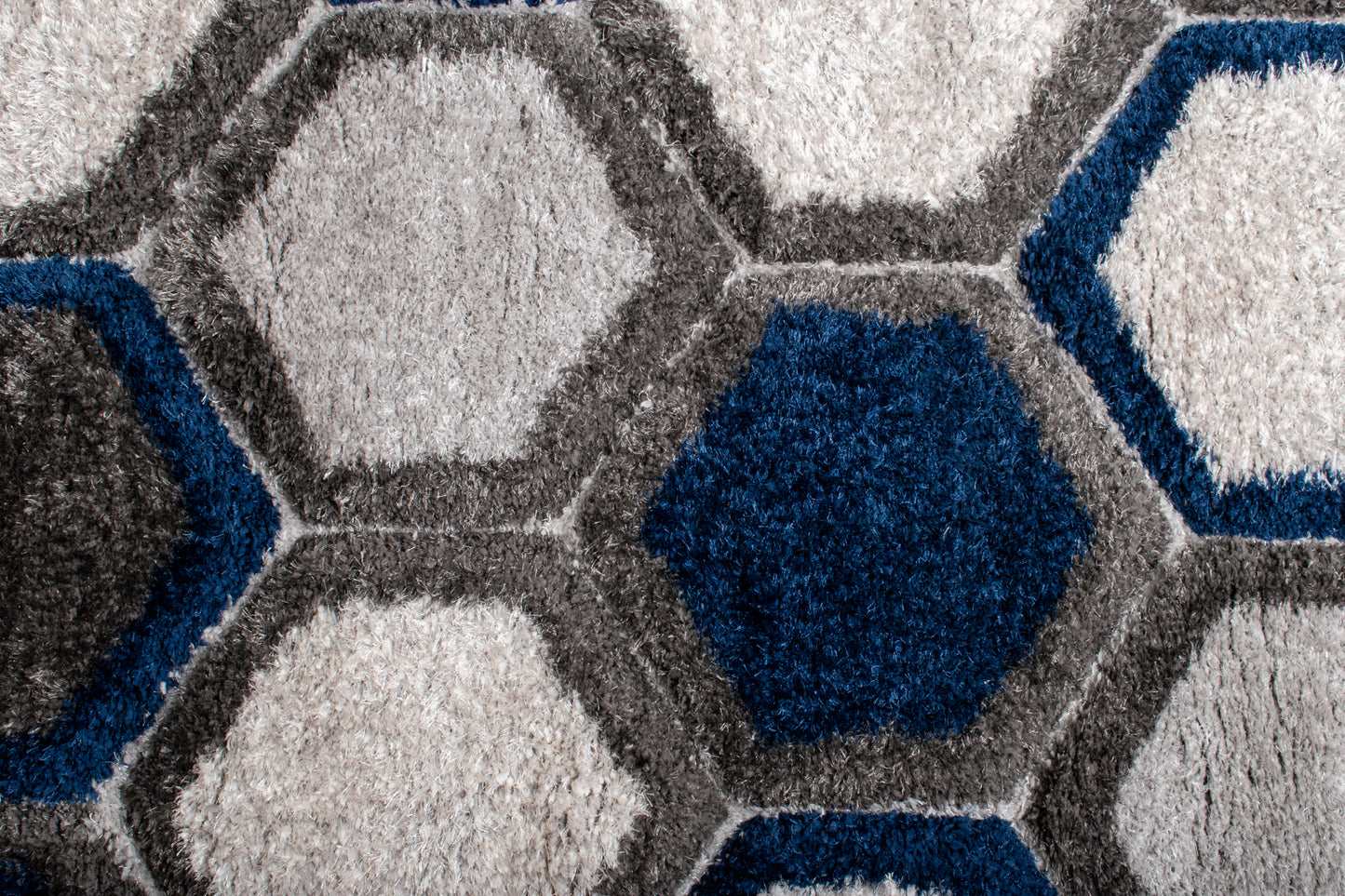 Honeycomb Haven Shaggy Rug - Blue/Grey