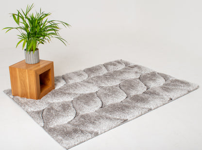 Cozy Leaf Shaggy Rug - Silver/White