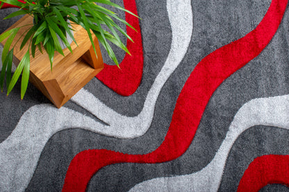 Simple Swirl Rug - Red & Grey