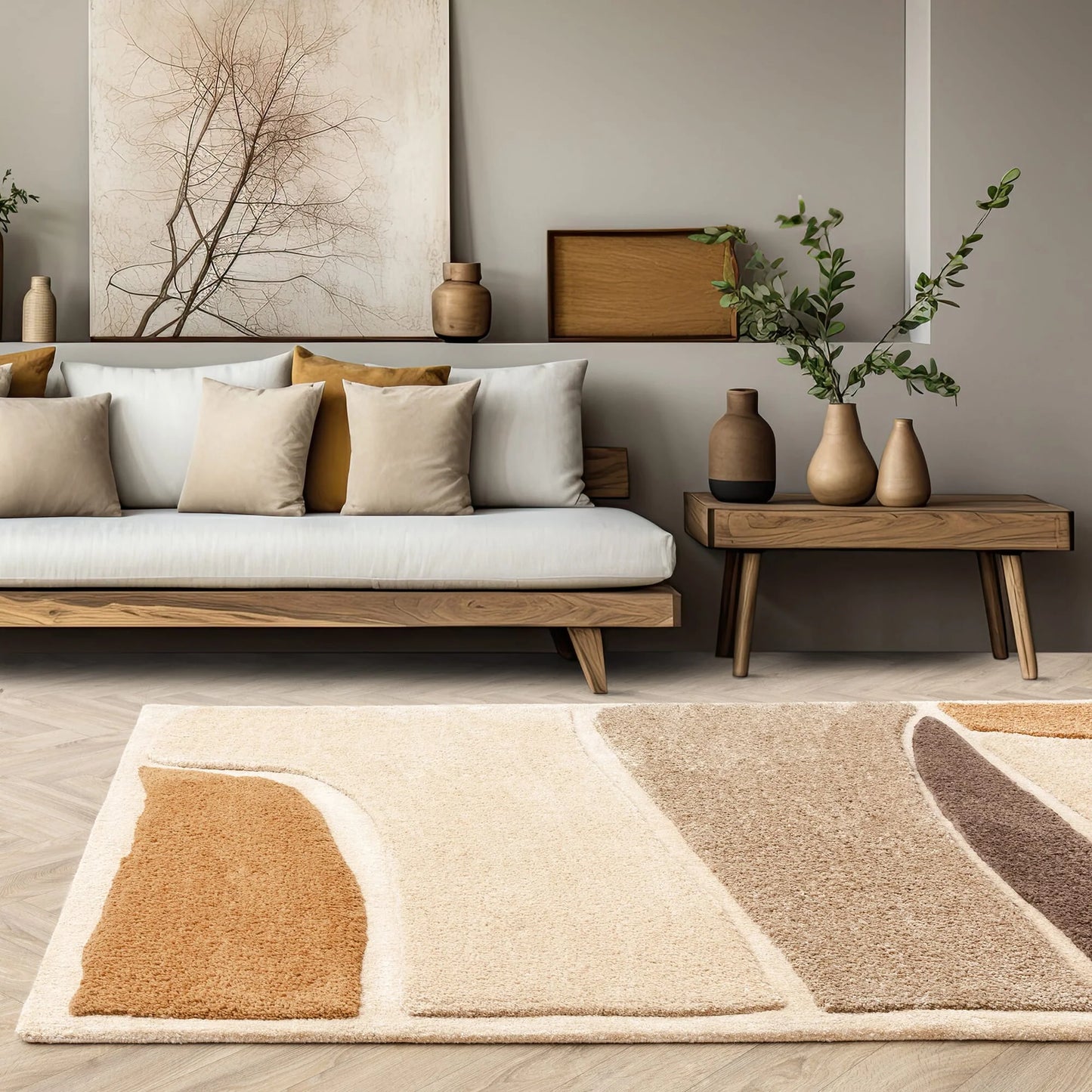 Horizon Geometric Luxury Rug - Hessian