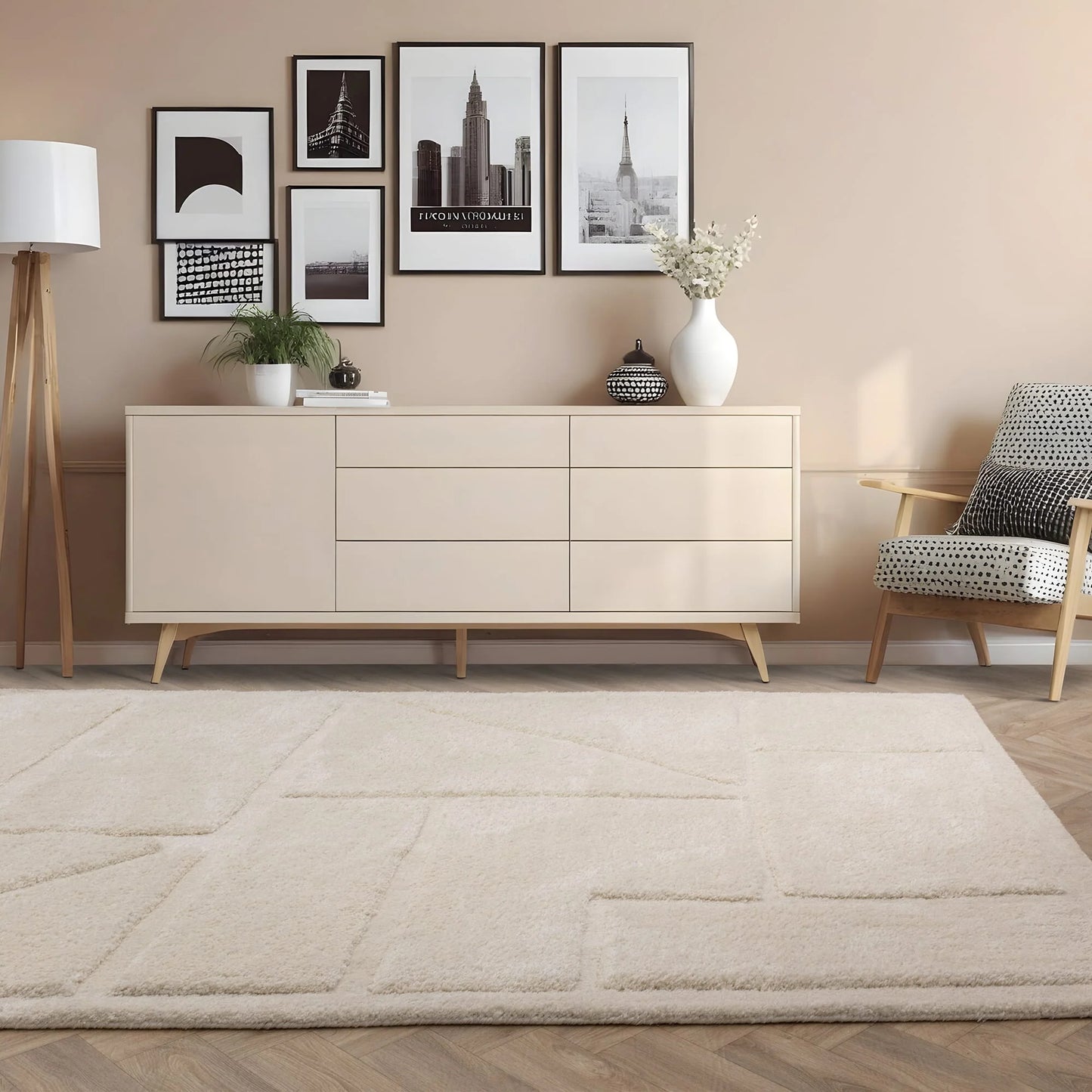 Horizon Geometric Luxury Rug - Ivory