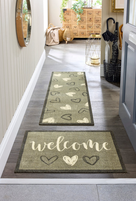 Sage Welcome Machine Washable Runner